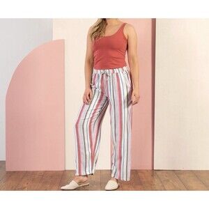Old Navy Women's Pants Size Large Striped Linen Blend Wide-Leg Drawstring